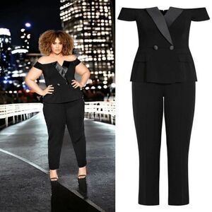 NWT City Chic Sexy tuxe jumpsuit off the shoulder‎ bodysuit size 14